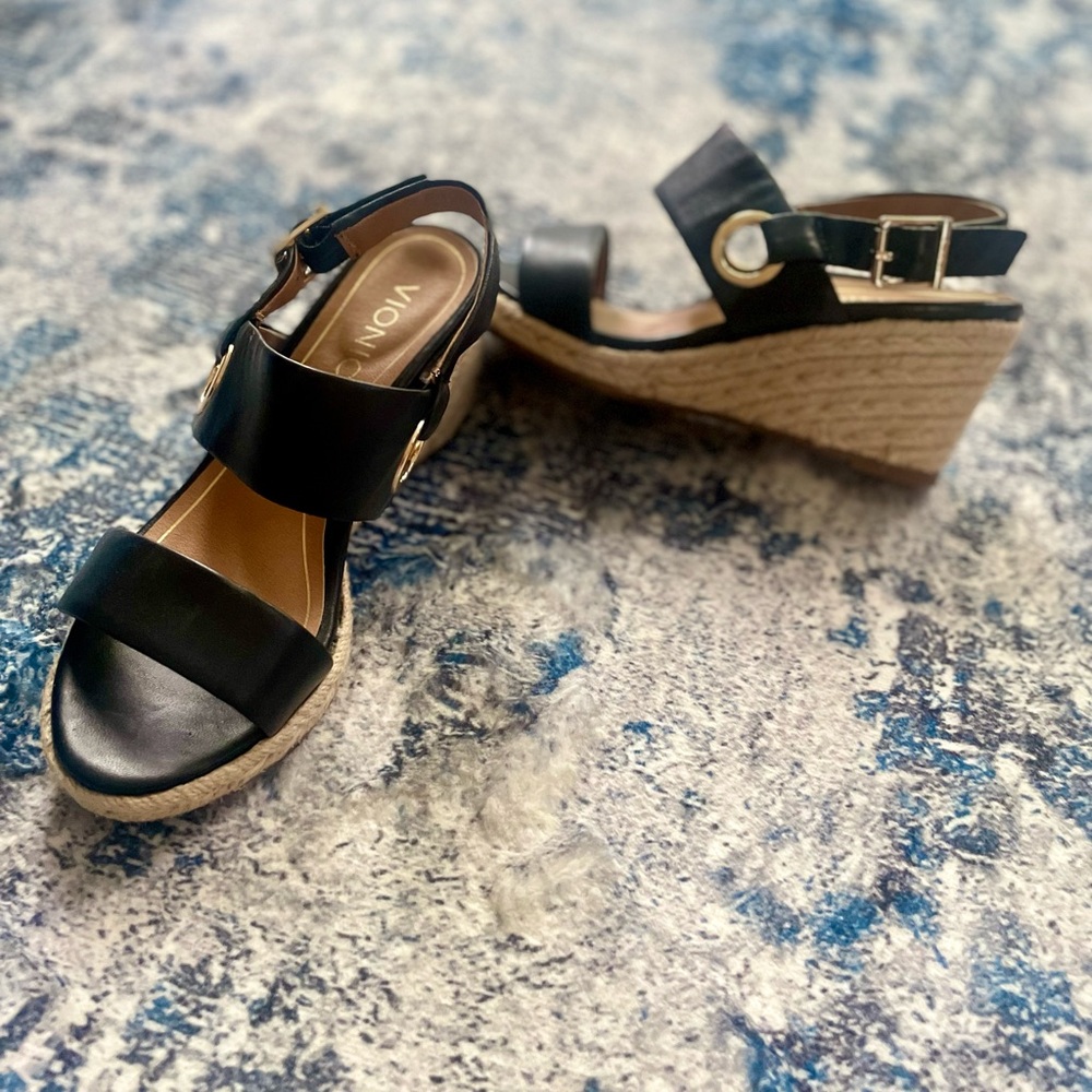 Vionic Black Wedge Sandals with Adjustable Straps